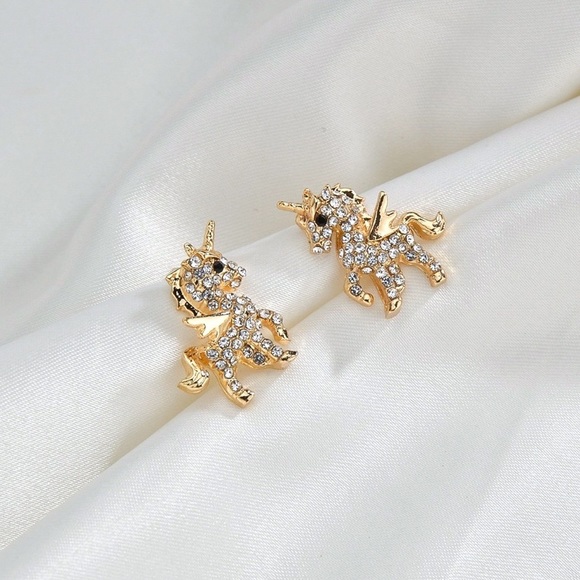 Any 2/$20! Gold Crystal Pave Unicorn Stud Earrings - Picture 3 of 8